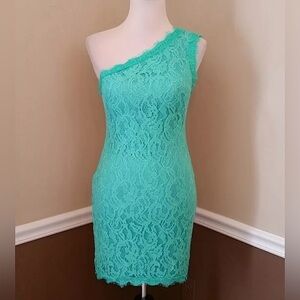 Mint Green Lace One Shoulder Fitted Party Modcloth Mini Dress by Marineblu